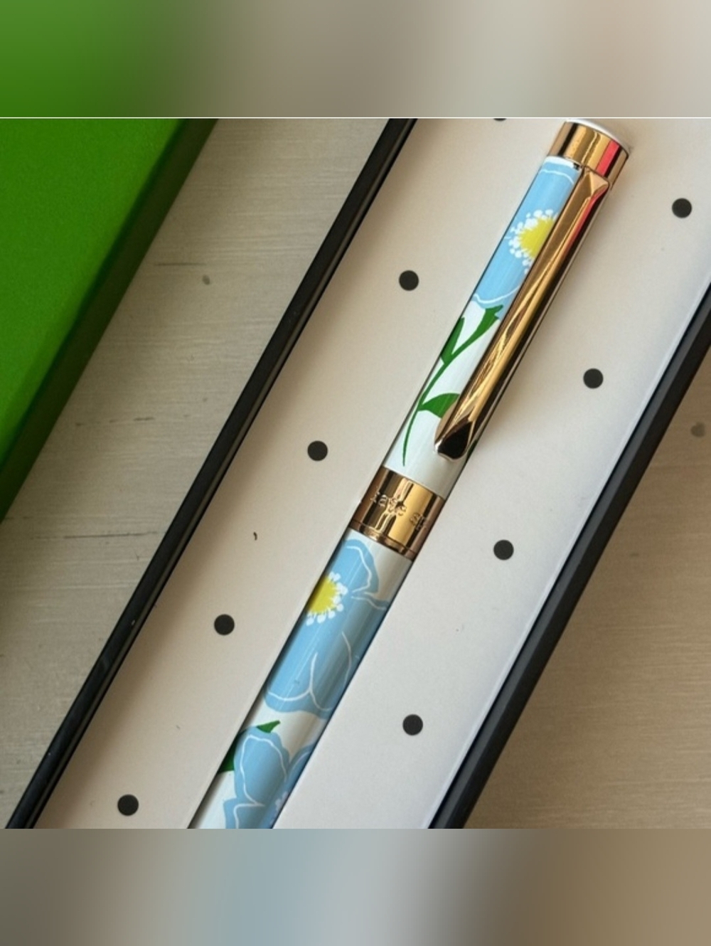 Kate Spade Sunshine Floral Ballpoint Pen Lime Green Logo Gift Box